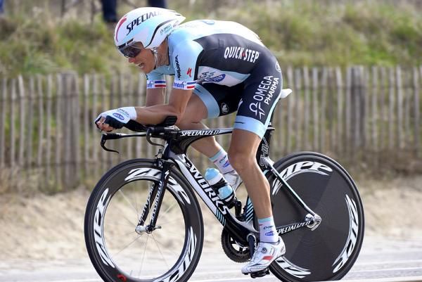 Sylvain Chavanel (Omega Pharma-Quickstep) en route to the overall victory in Driedaagse de Panne