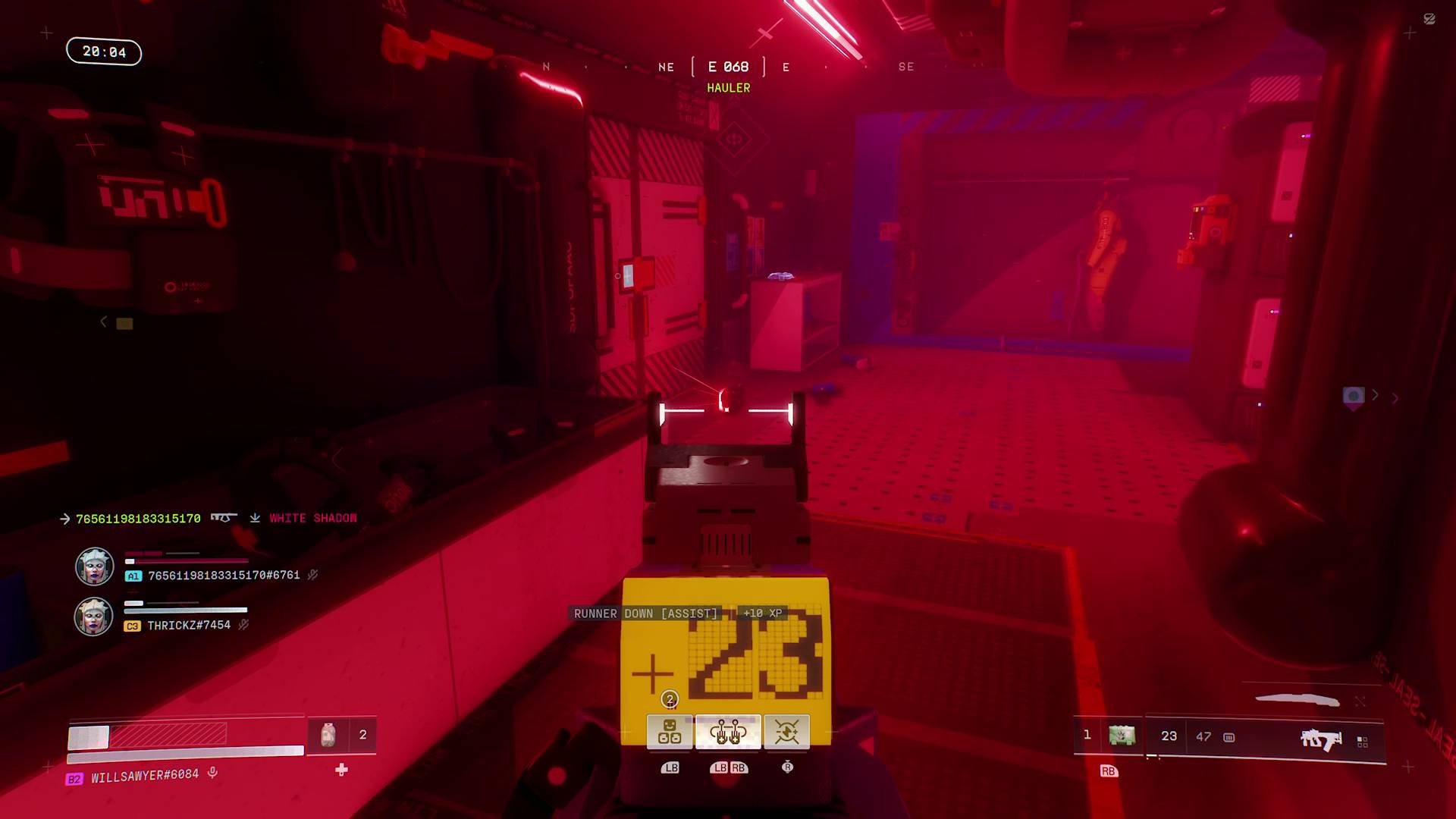 Marathon player aiming at enemy claymore in front of door