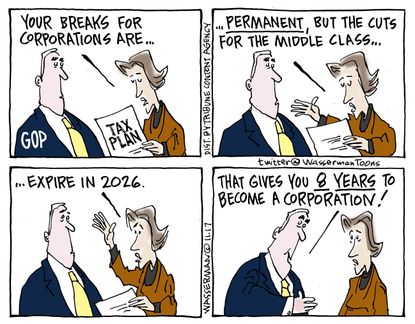 Political cartoon U.S. GOP tax plan breaks corporations