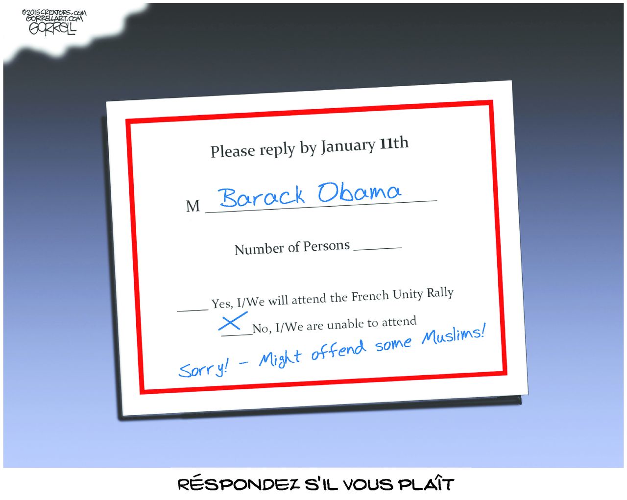 Obama cartoon Paris march RSVP