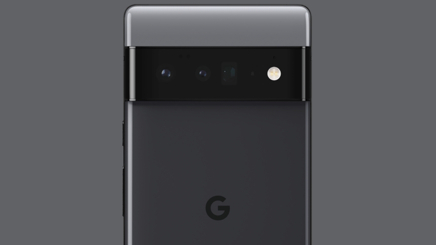 The back of a Google Pixel 6 Pro in Stormy Black