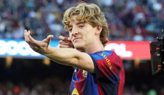 Anthony Gordon celebrates during the match between FC Barcelona and Getafe CF in week 8 of LaLiga EA Sports 2026-27, played at the Spotify Camp Nou in Barcelona, Spain, on October 10, 2026