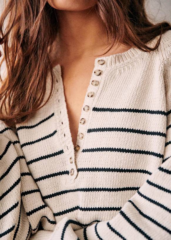 L&amp;eacute;ontine Jumper - Ecru / Navy - Organic Cotton - Organic Textile - S&amp;eacute;zane