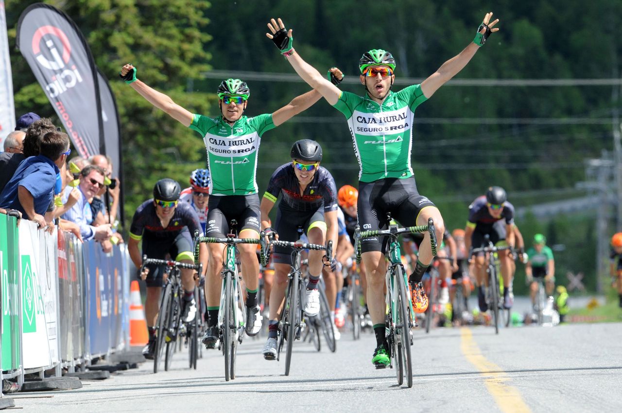 Spain's Carlos Barbero Cuesta wins stage 1 at Tour de Beauce followed by Caja Rural-Seguros RG teammate Eduard Prades.