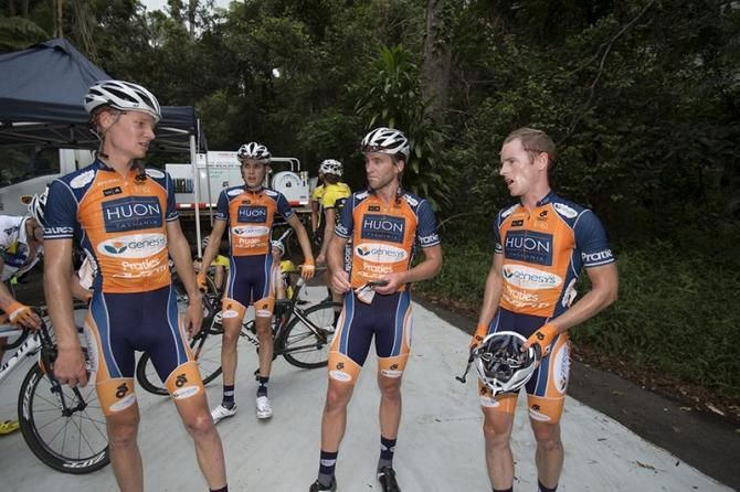 The Huon Salmon-Genesys guys talk over the stage