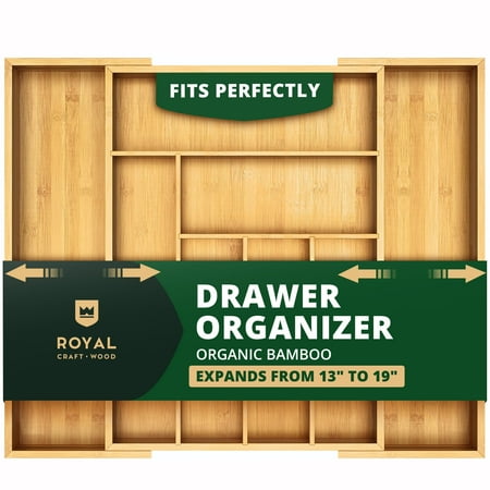 Royal Craft Wood Bamboo Kitchen Drawer Organizer &amp;ndash; Expandable Silverware Holder, Utensil &amp;amp; Cutlery Tray With Knife Storage &amp;ndash; Office &amp;amp; Desk Drawer Organization (6&amp;ndash;8 Slot, Natural)