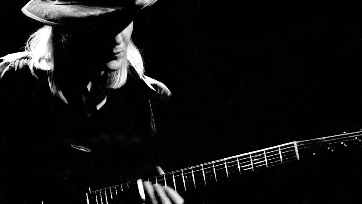 Johnny Winter (1944 - 2014) performs onstage at the Auditorium Theater, Chicago, Illinois, March 17, 1977.