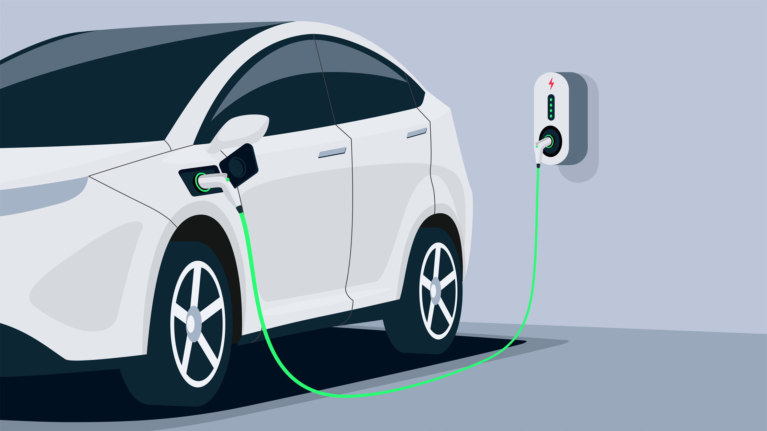 Drawing of an EV plugged into a charger