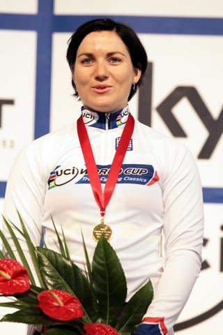 Anna Meares (Australia) collects her second gold medal of the night in the women's team sprint.