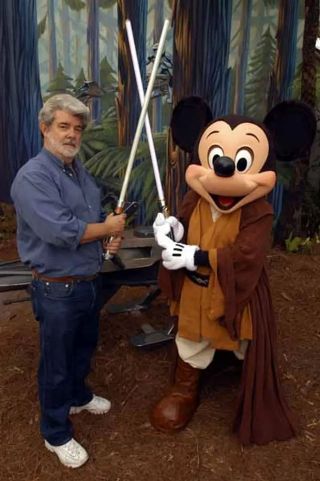 George Lucas and Jedi Mickey Mouse at Disney World