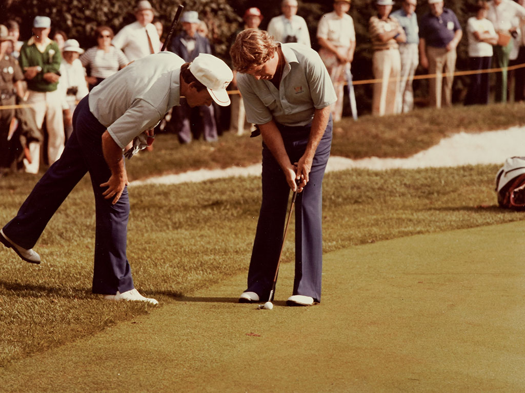 Larry Nelson en route to winning five points from five matches at the 1979 Ryder Cup