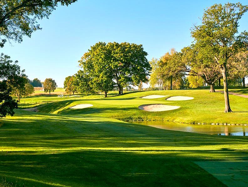 The par-3 8th hole on the Ryder Cup course at Hazeltine