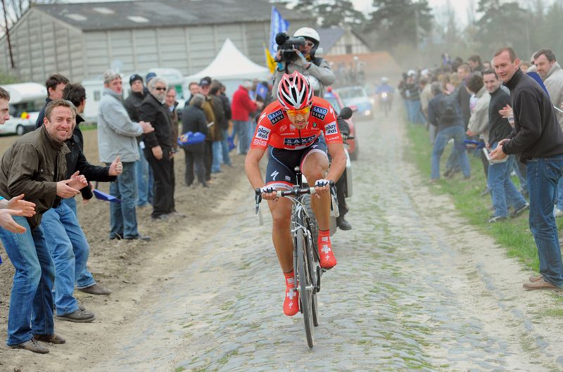 Fabian Cancellara riding to the victory in 2010