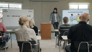 Matt Walsh in disguise at the front of a classroom in Am I Racist?, a new comedy documentary