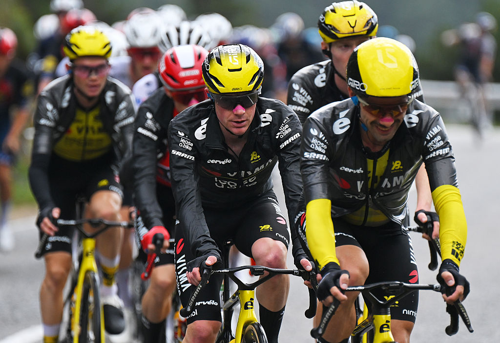 PAL, ANDORRA - AUGUST 28: Ben Tulett of Great Britain and Team Visma | Lease a Bike competes during the La Vuelta - 80th Tour of Spain 2025, Stage 6 a 170.3km stage from Olot to Pal - Andorra 1900m / #UCIWT / on August 28, 2025 in Pal, Andorra. (Photo by Tim de Waele/Getty Images)