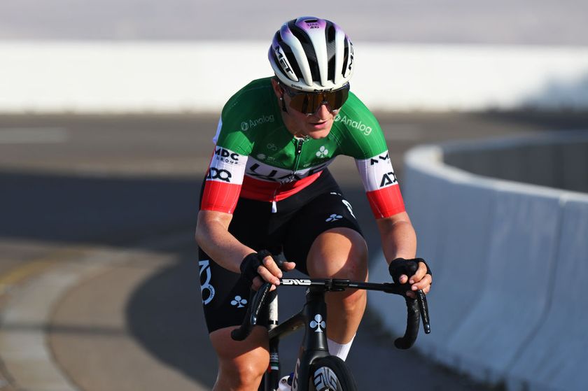 JEBEL HAFEET UNITED ARAB EMIRATES FEBRUARY 08 Elisa Longo Borghini of Italy and UAE Team ADQ attacks in the breakaway during the 3rd UAE Tour Women Stage 3 a 152km stage from Al Ain Qasr Al Muwaiji to Jebel Hafeet 1031m UCIWWT on February 08 2025 in Jebel Hafeet United Arab Emirates Photo by Tim de WaeleGetty Images