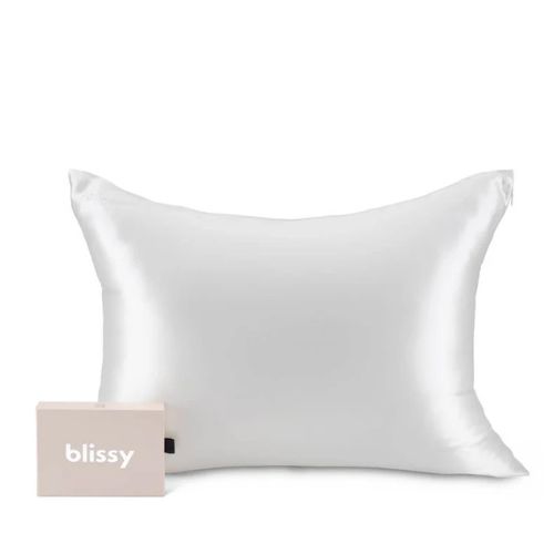 White silk pillowcase with pale pink Blissy box