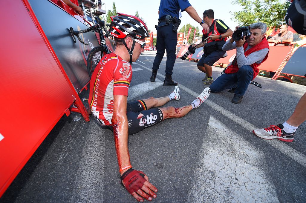 Bart de Clerq crashed hard in the finale and required stiches