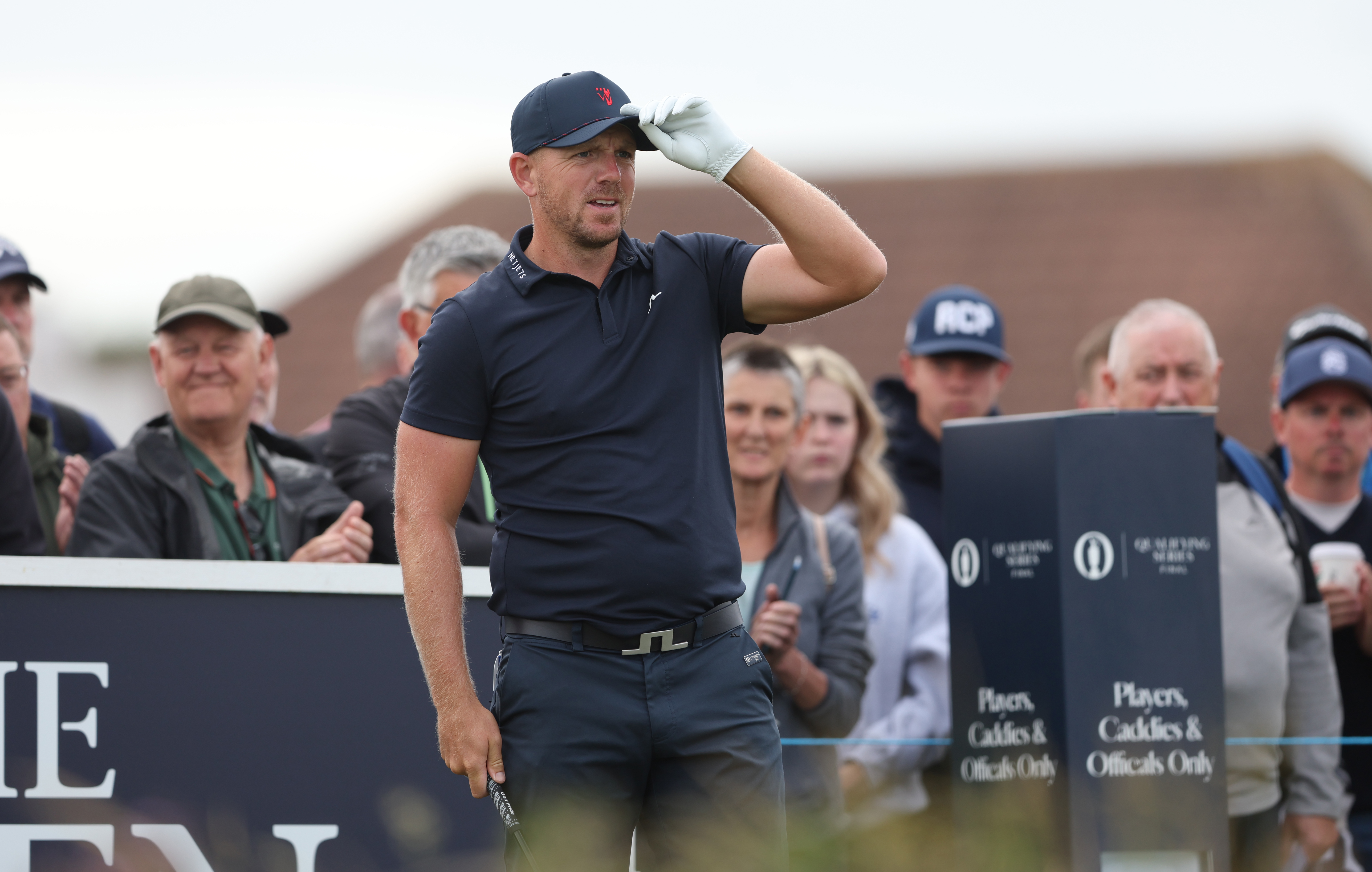 Matt Wallace tips his cap during The Open Final Qualifying in 2026