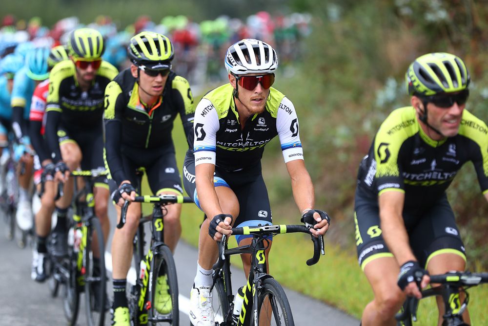 Matteo Trentin rides in the Mithcelton-Scott train during stage 12 at the Vuelta