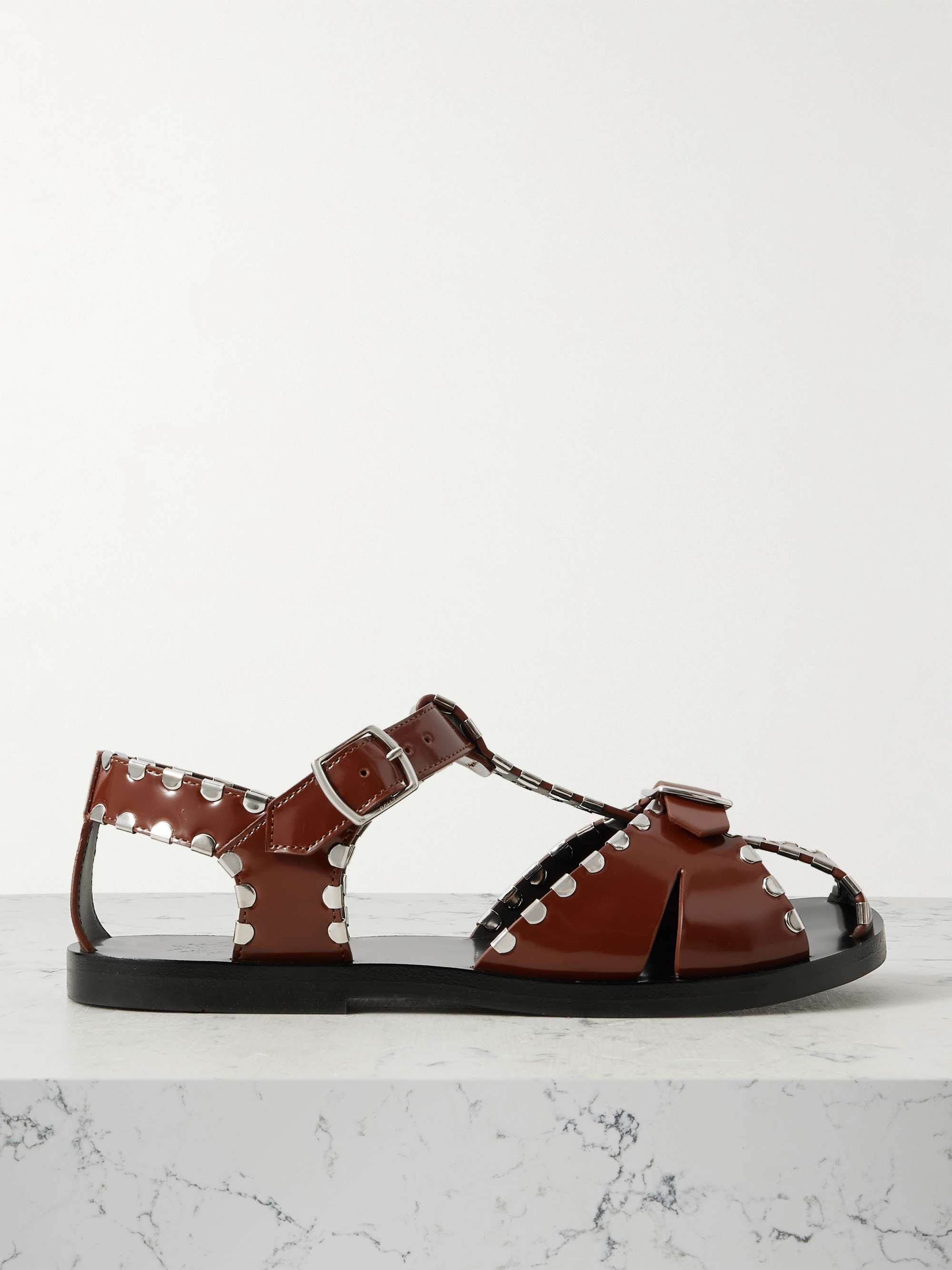 Pasely Studded Glossed-Leather Sandals