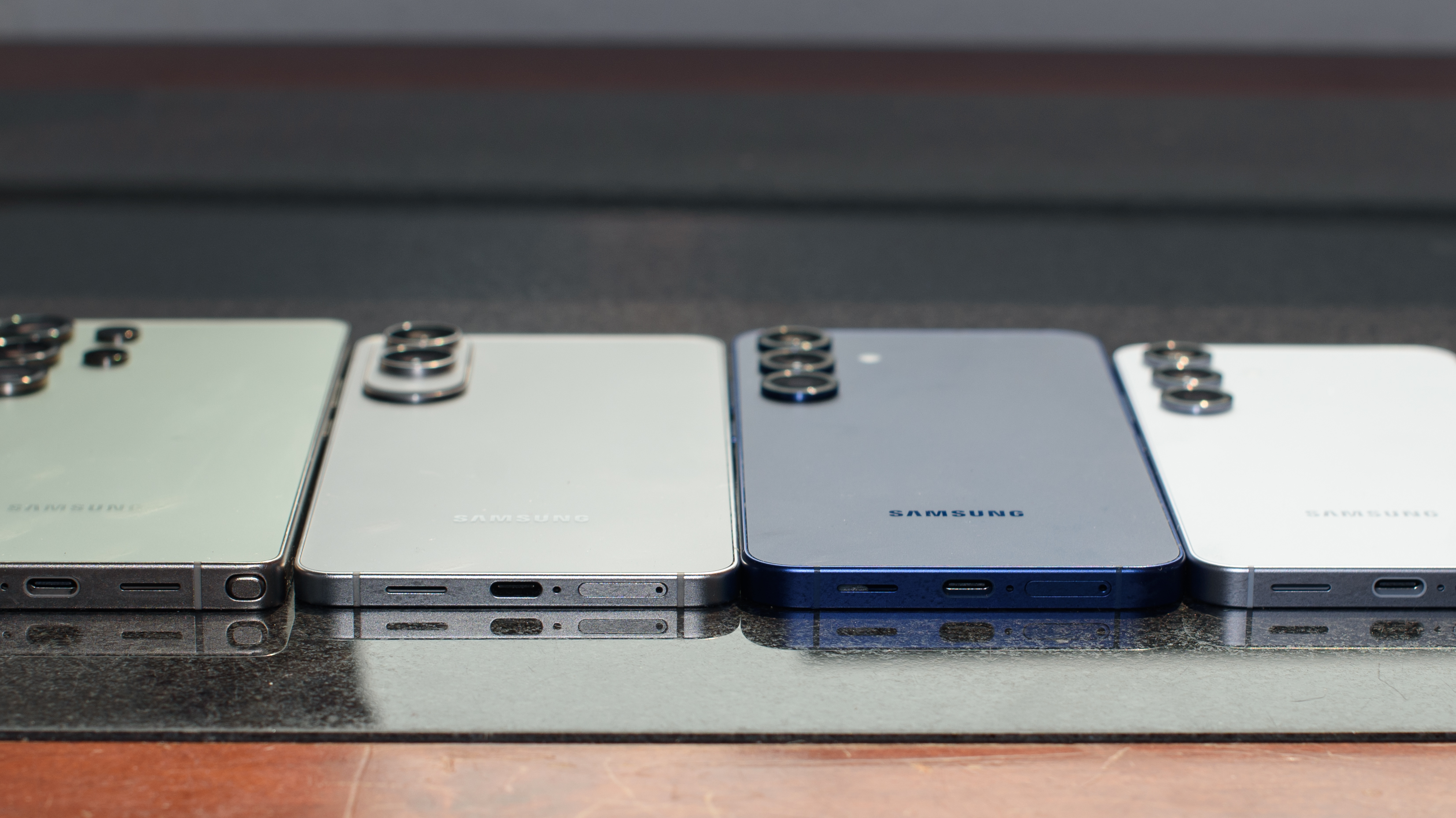 The Samsung Galaxy S25 Edge, S25, S25 Plus, and S25 Ultra all lying side-by-side