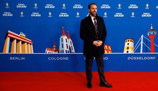 England's football manager Gareth Southgate poses on the red carpet upon arrival for the final draw for the UEFA Euro 2024 European Championship football competition in Hamburg, northern Germany on December 2, 2023.