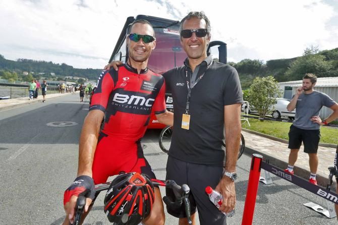 BMC's Manuel Quinziato with press officer Andrea Agostini.