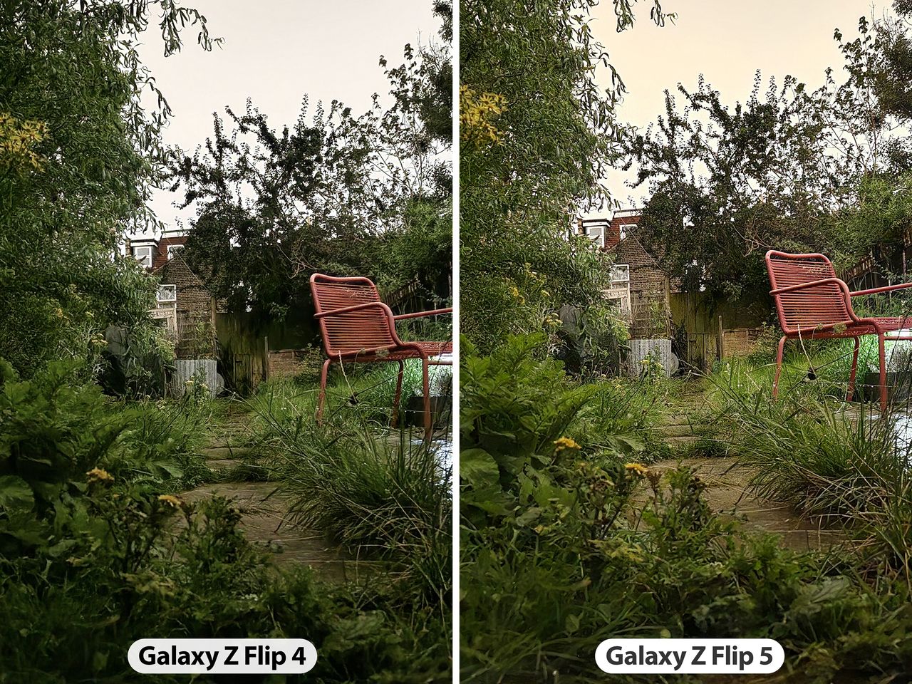 Samsung Galaxy Z Flip 5 comparison Z Flip 4 camera sample low light split screen