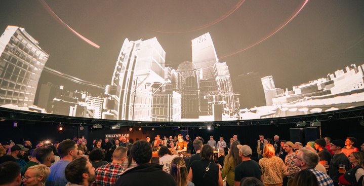The interior of CULTVR and its Vegas Sphere-like, immersive dome.