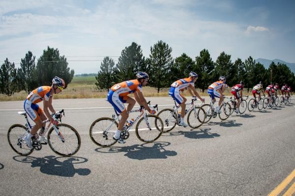 The Rabobank team lines up behind BMC