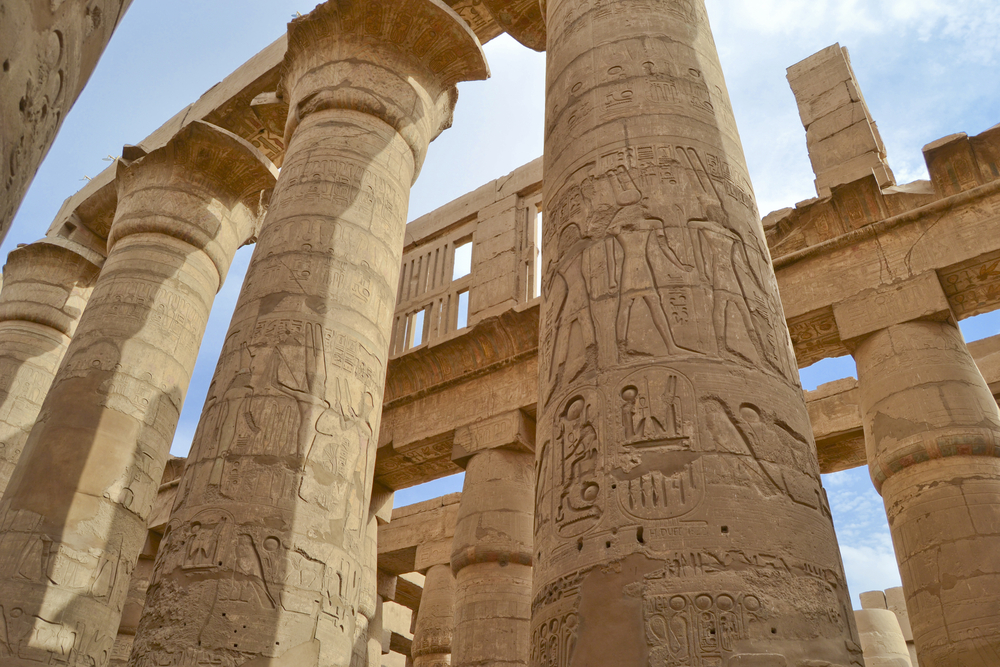 Columns in the Great Hypostyle Hall at Karnak.