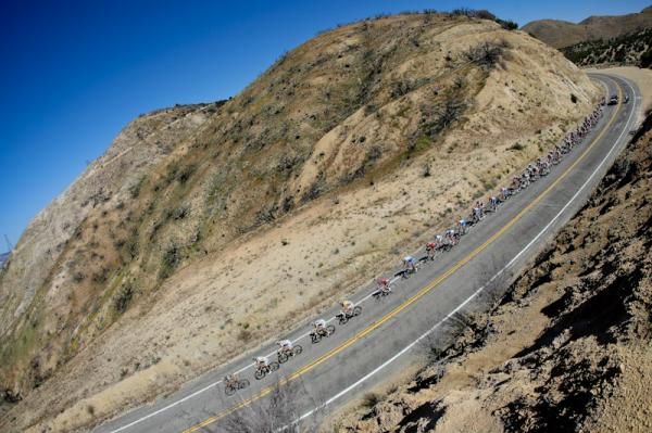 The peloton enjoys one of the few descents it traveled on stage six.