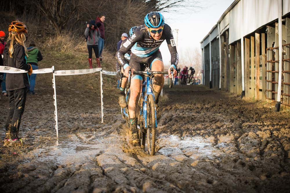 Jamey Driscoll (Raleigh Clement) rides along the barns and through the mud at the base of Mt. Krumpit
