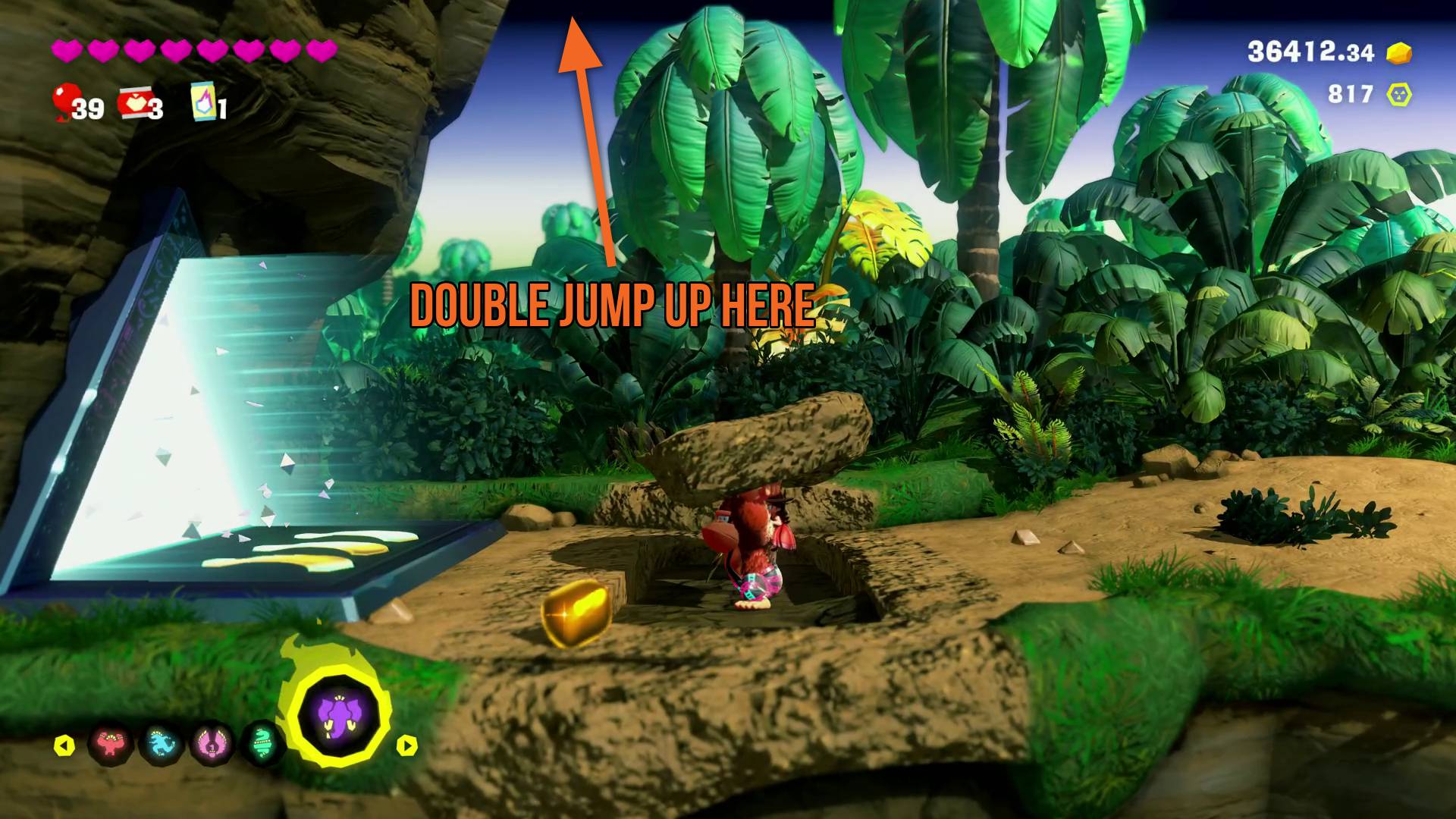 Donkey Kong Bananza Nostalgia Country double jump spot to reach DK&#039;s treehouse for banana