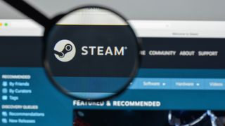 How to opt into the Steam Client Beta: Steam being viewed behind a magnifying glass