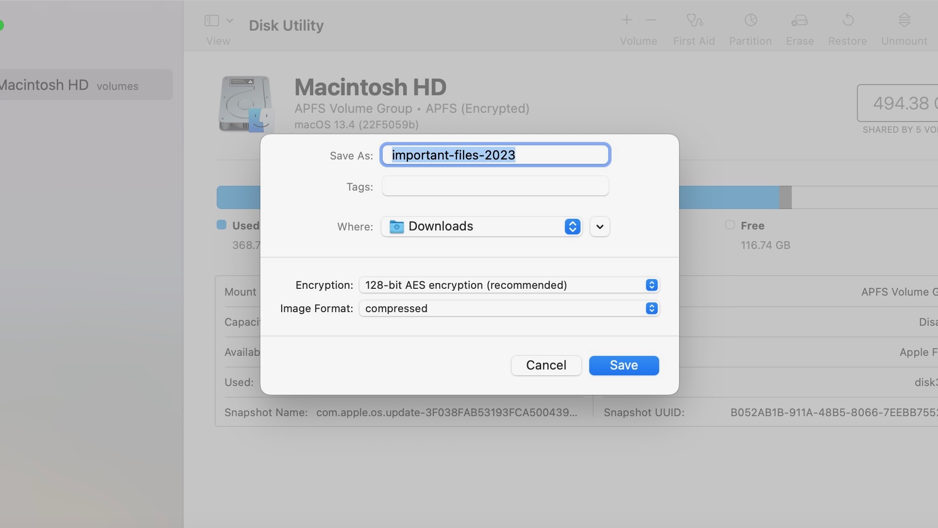 Disk Utility creating an image