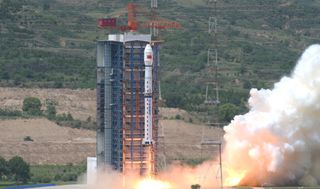 A Chinese Long March 4B rocket carrying Gaofen remote-sensing satellite and the Xibaipo space science satellite from the Taiyuan Satellite Launch Center on July 3, 2020.