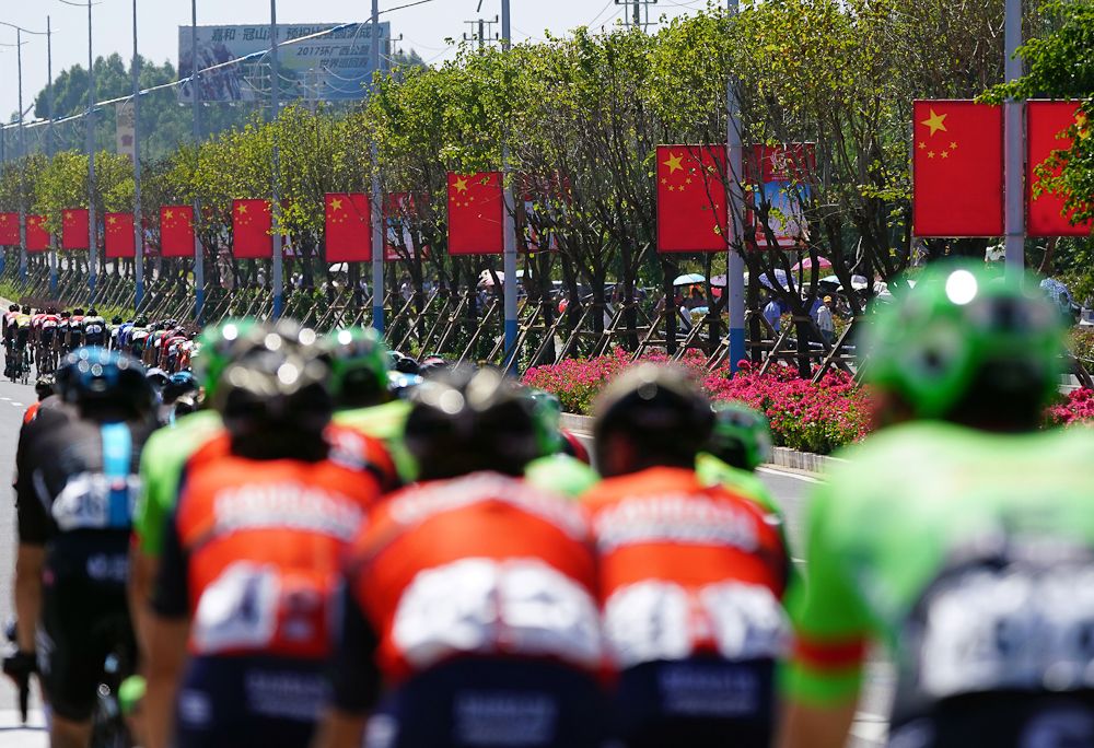 The peloton in action at the Tour of Guangxi