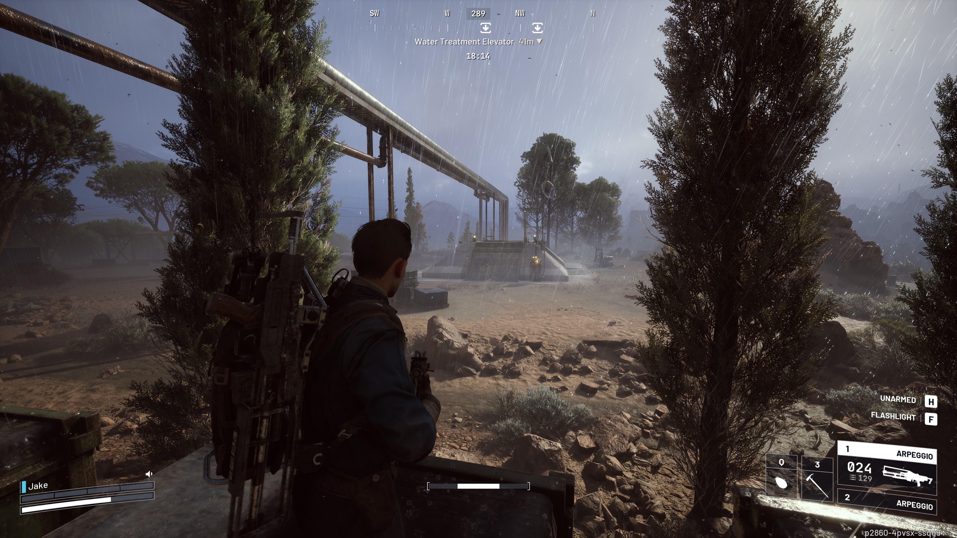 Looking towards an extraction point in Arc Raiders as rain falls