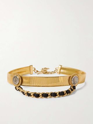 Coronation Leather-Trimmed Gold-Plated Belt