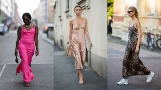Street style images of slip dresses