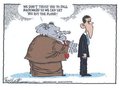 Political cartoon Obama GOP trust