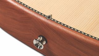 Close up of the binding on a Fender Highway Series Parlor electro acoustic guitar