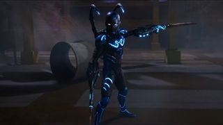 Et screenshot af Blue Beetle i den første trailer for DC-filmen