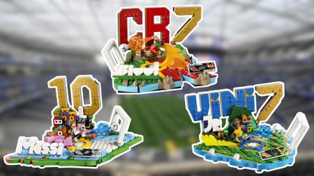 Lego Football sets on a blurred football pitch