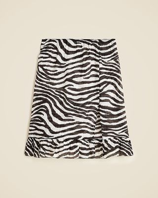 Crinkled Ruffle-Trim Skirt in Zebra Print