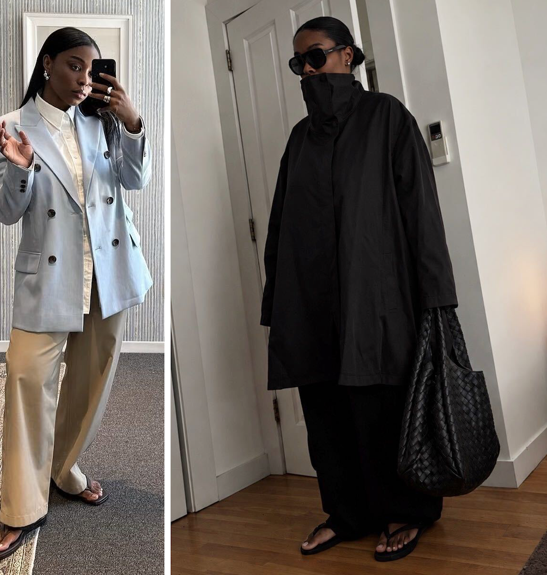 collage of Cortne Bonilla-Oliva wearing the wrong shoe theory for The A-List Edit