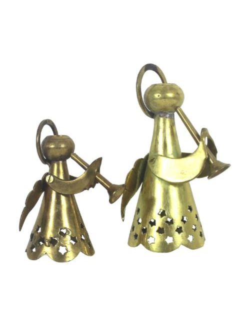 Set of 2 Vintage Brass Angel Candle Holders