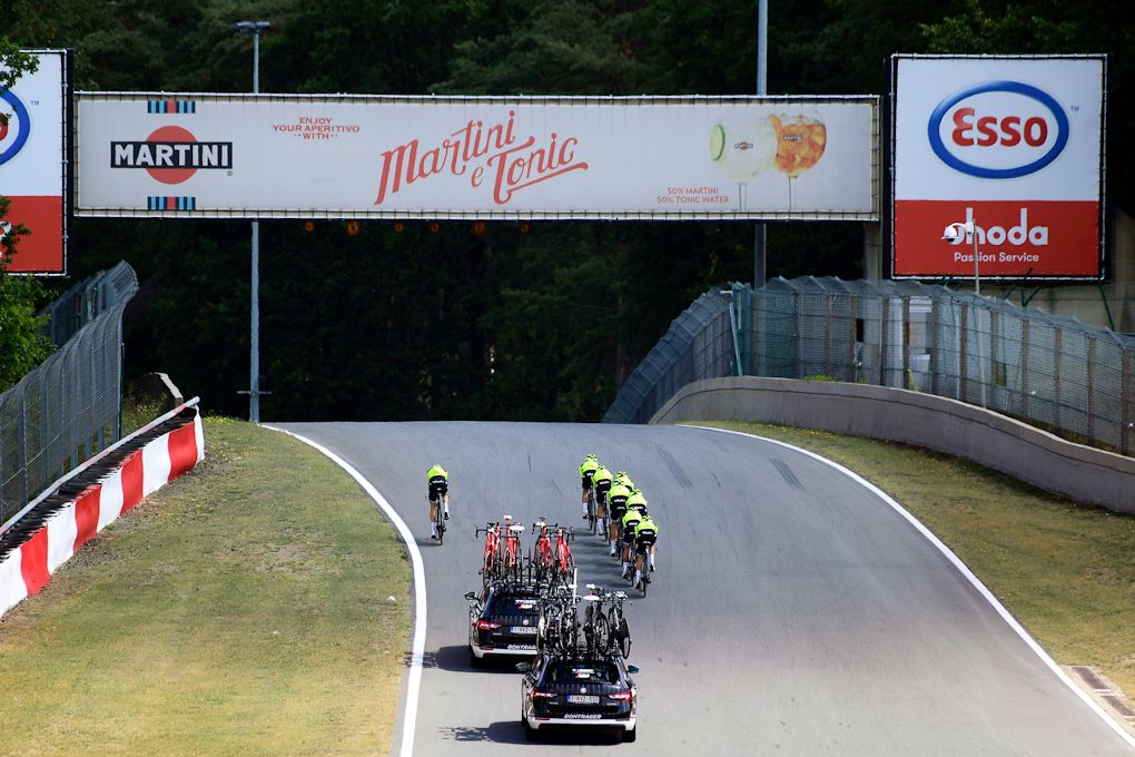 Trek-Segafredo in formation during team time trial practice in Zolder